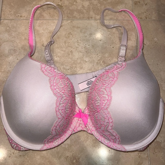 Victoria's Secret PINK Lace Detail Bow Push Up Bra Size 32 D - Picture 1 of 7